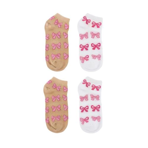 Women's short cotton sock set with bow design – white and beige