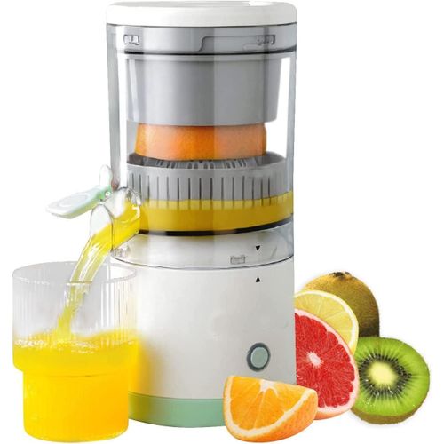 Electric manual or automatic citrus juicer for the kitchen to juice oranges and lemons, rechargeable and hands-free with a USB cable