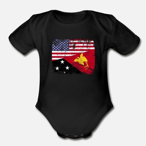 New Guinean Roots American Flag Papua New Guinea Organic Short Sleeve Baby Bodysuit