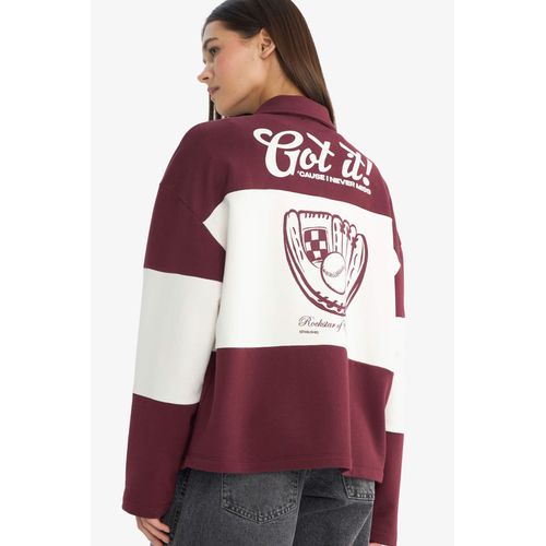 Regular Fit Polo Neck Printed Back Sweatshirt