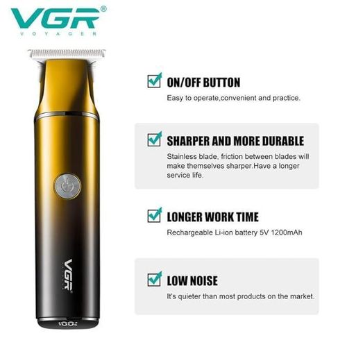 V-986 Professional Digital Display Rechargeable cordless Pro Self Haircut Hair Clipper Beard trimmer Stainless steel Blades USB Charging cable 3 Guide Comb for men Runtime 150 mins 1200 mAh, GOLD