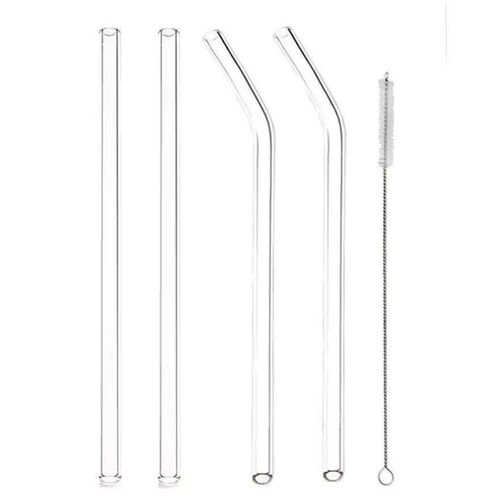 5-Piece Heat-Resistant Clear Glass Reusable Drinking Straw Set – Safe & Elegant for All Mugs