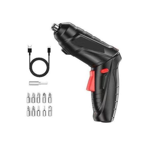 مفك كهربائي قابل لاعادة الشحن - طقم مفكات كهربائية شديد التحمل مع كابل شحن من نوع C و مجموعه براغي 10 قطع