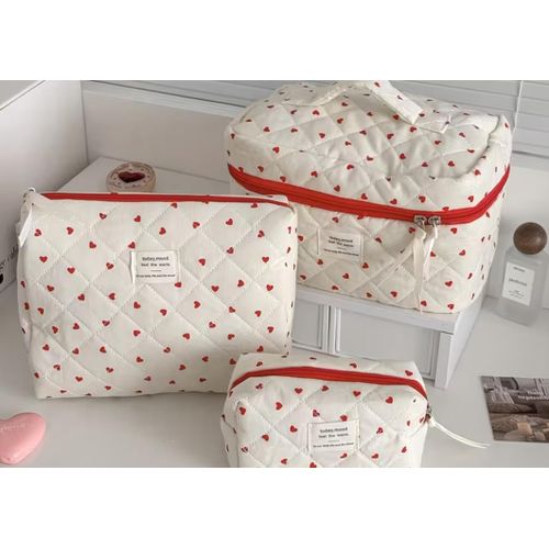 Red Heart Bag Set , Makeup Pouch & Travel Toiletry Organizer for Women