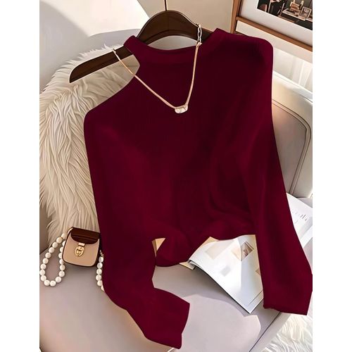 Women's Solid Color Fitted Oblique Shoulder Long Sleeve BLOUSE