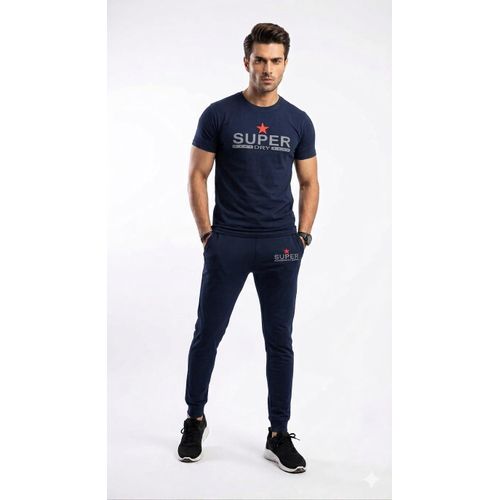 Cotton T-shirt & Jogger Pants - Navy Blue