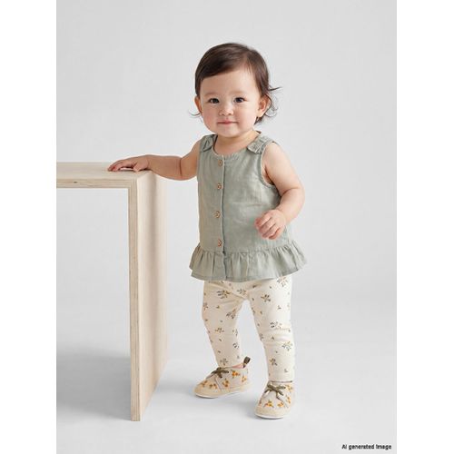 Flower Patterned Baby Girl's Blouse And Leggings Set