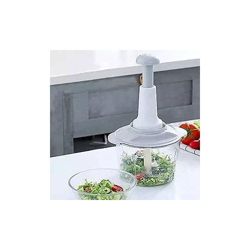 Large 8.5-cup handheld manual food chopper for mincing and slicing vegetables, fruits, herbs, and onions,,