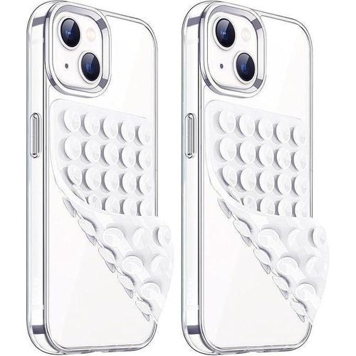 Dual-Sided Suction Cup Phone Holder for iPhone, Android, iPad, Tablet, Hands-Free Silicone Phone Stand, Selfie Mirror Mount and More with Large Mounting Area 40 PinsWhite