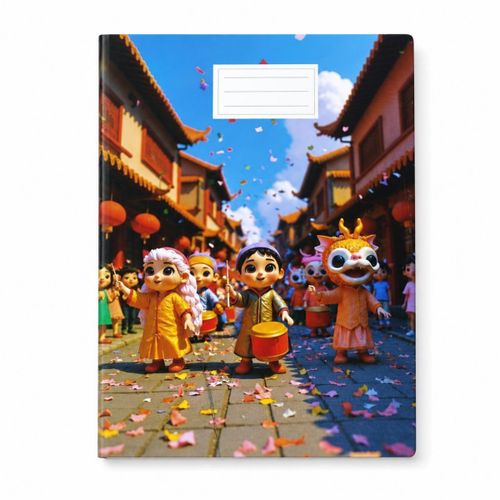 Stapled 0.5 cm Grid University Notebook, 40 Sheets, Carnival Design, Bristol Coated Cover, A4