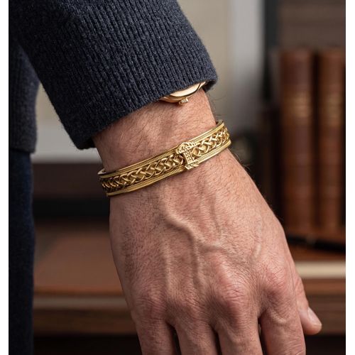 Men's Gold-Plated Stainless Steel Bangle with Laser-Cut Engravings