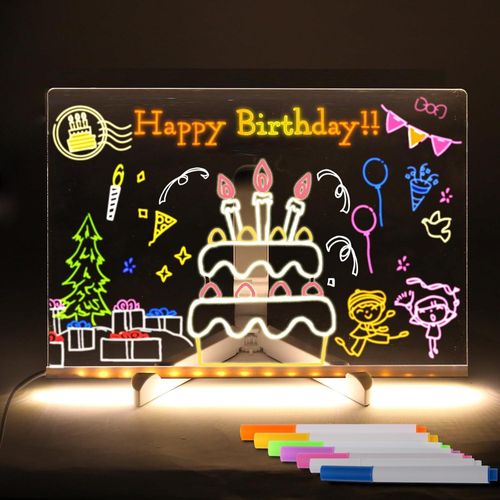 LED Note Board with Colors, Acrylic Dry Erase Board with Light, Light up Dry Erase Board with Stand as a Glow Memo LED Letter Message Board Note Glass LED Board Whiteboard. (30CM X 20CM)