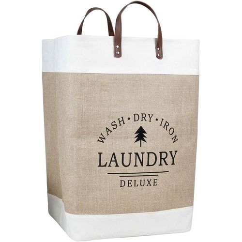 Jumbo-sized multi-purpose fabric laundry basket with leather handles – large fabric storage basket for home organization