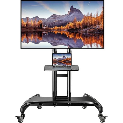 Rolling TV Stand for 32-84 Inch TV, Mobile TV Cart up to 100lbs, Adjustable Height Outdoor TV Cart with Heavy-Duty Base, VESA 600x400mm, Portable TV Stand on Wheels for Livingroom PGTVMC05-1