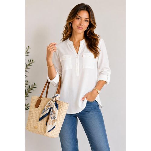 Casual Solid Blouse - White