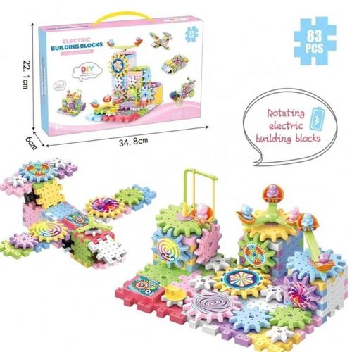 83-Piece Electric Building Blocks Set - DIY Rotating Gear Maze & Amusement Park Educational Toy for Kids