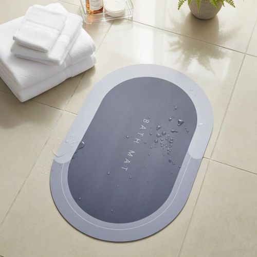 Non-Slip Bathroom Bath Mat – Quick Dry Water Absorbent Toilet 38 * 58 cm Floor Mat for Shower, Bathtub, and Toilet Area – Soft & Durable (Grey).