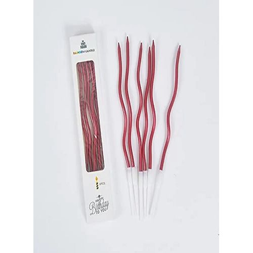 Twisty Metallic RED Spiral Candles - 6pc, Twisty Candles For Birthday, Baby Shower, Wedding Party & Cake Decoration