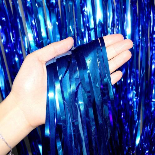 Foil Fringe Curtains for Birthday Decorations (BlueCURTAIN, Pack of 1)