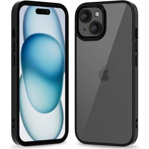 Slim and Thin Clear Case for iPhone 15 Plus. 14 Plus, Hybrid Clear Plastic Hard Shell with Soft Silicone Rubber Shock Absorption, Lightweight Acrylic Protective Cover for Women, Black