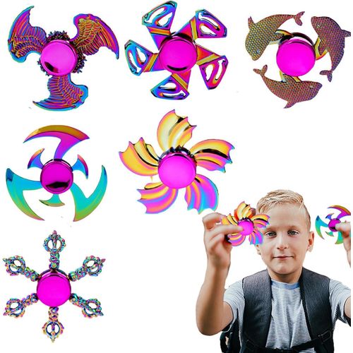 Pack of 6 fidget spinners, spinner toys for children, spinner finger bearing finger tri-spinner toy. Stress relief, anti-anxiety, sensory toy, children and adults.