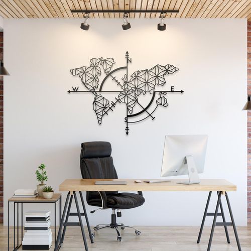 world map with compass wall decor