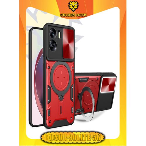 جراب حماية مع باب جرار لحماية عدسة الكاميرا المدرعة مدمج بزاوية 360 درجة - احمر Honor 90 Lite جولدن ماسك لهاتف هونر 90 لايت
