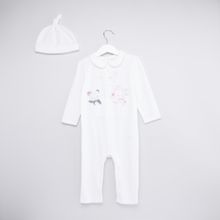 Textured Sleepsuit with Long Sleeves and Cap LIGHT CREAM