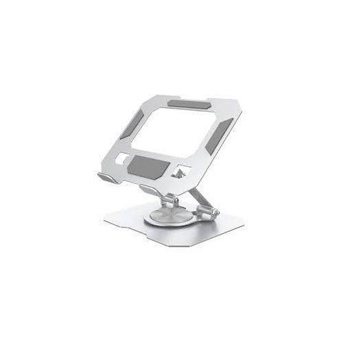 metal desktop stand for tablets and iPads featuring a 360-degree rotating base.