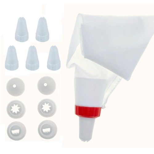 مجموعة 11 فوهة مع كيس تزيين - كيس تزيين للكيك، والكريمة، وأدوات تزيين الكيك المنزلية، آمن للغسل في غسالة الصحون - مثالي لتزيين الكيك والمعجنات والكب كيك - مصنوع من القماش