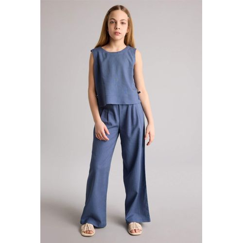 Girls Wide Leg Linen Blend Trousers