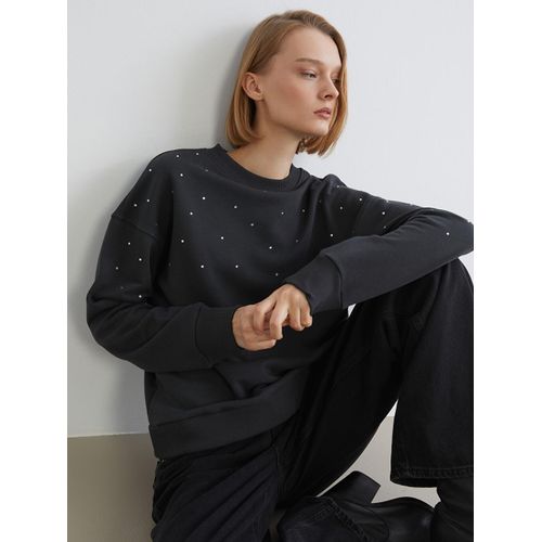 Crew Neck Rhinestone Embellished Oversize Women's Sweatshirt