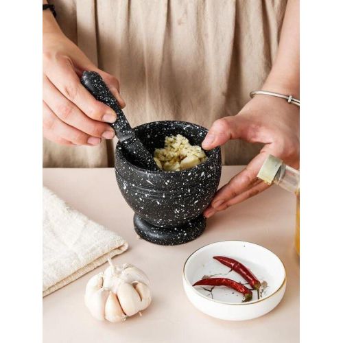 Granite Mortar and Pestle Set, Black Speckled Pattern, Traditional Design