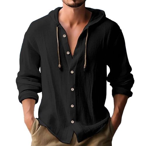 Mens Modern Style Spanish Cabishu Linen Shirt-Black