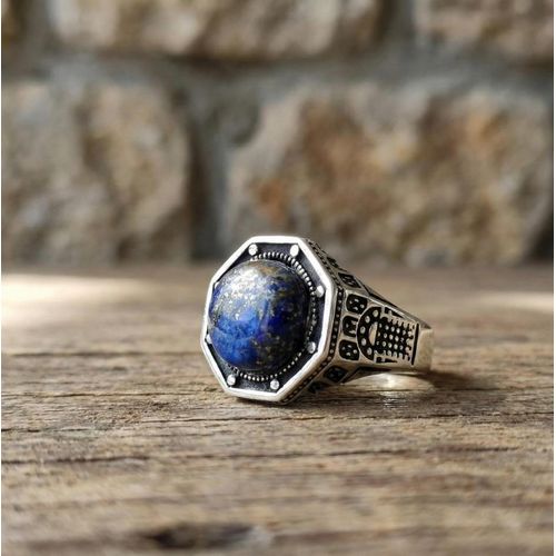 925 Sterling Silver Turkish Handmade Men's Luxury Ring - Lapis Lazuli Stone