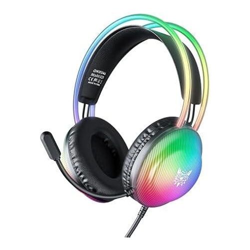 ONIKUMA X29 Gaming Headset, Wired PC Headphones with Microphone, RGB Lighting