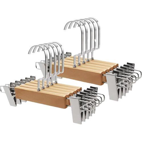 Adjustable Clips Hanger - Durable Wooden Clothing Organizer for Pants and Trousers with Tightening Caps, Designed to Save Space and Prevent Slips (1)