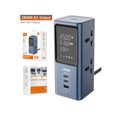 SC2 Tower Power Strip with 4 AC Outlets, 3 USB Ports, 45W USB-C Fast Charging & LED Digital Display, 2500W Output