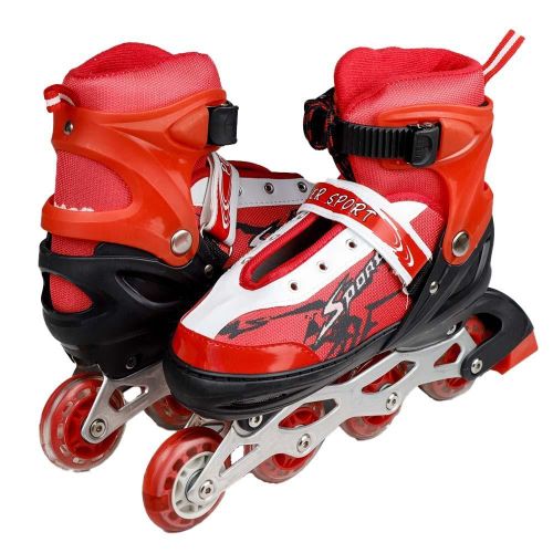 High-Performance Kids' Inline Skates with Illuminating Wheels and Secure Straps - Large Size (39-42) - Red - 4002L