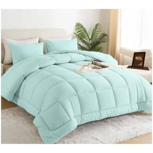 Winter fiber duvet, queen size 180 x 230 cm with two pillowcases 50 x 70 cm - soft and warm for everyday use (mint)