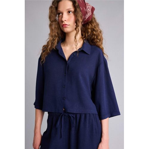 Oversize Fit Shirt Collar Linen Blended Short Sleeve Shirt