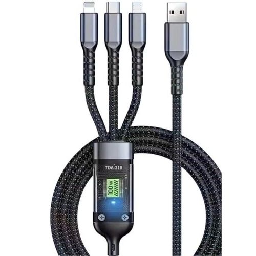 zoba 3 in 1 Fast Charging 100W Cable Compatible with Micro + Lightning + Type-C devices