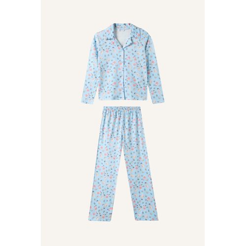 Girl 100% Cotton Printed Long Sleeve Pajama Top and Trousers Set
