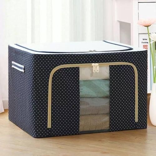 XL 92L Foldable Storage Box with Reinforced Metal Frame, Durable Fabric Organizer with Transparent Window, Double Zipper and Strong Handles, Storage Box for Wardrobe, Blankets and Clothes, 60 X 40X38 cm (Black)