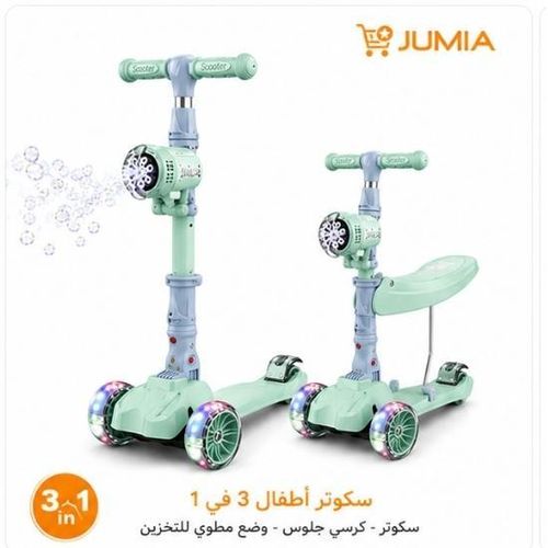 3-in-1 Kids Scooter – Multifunctional Training Walker & Ride-On Seat – 3 Wheels for Stability & Balance – LED Lights, Music & Bubble Gun