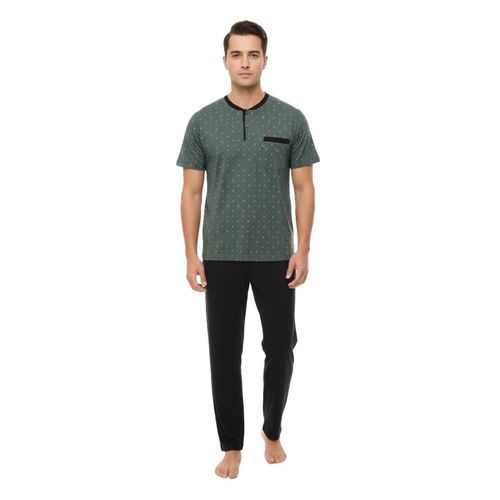 Men Summer Pajama Set Printed Top & Plain Bottom