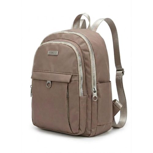 Women's versatile soft leather backpack with an additional small wallet - Beige