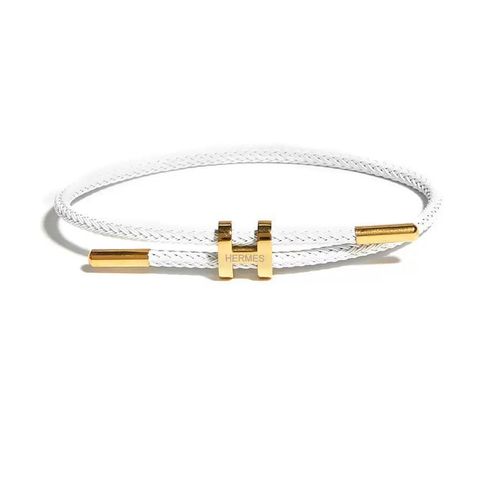 Women's White Braided Cord Bracelet with Gold Letter H Charm