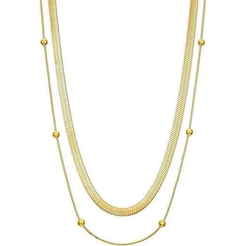 Fayruz Jewelry 2 Pcs Elegant Double Layer Stainless Steel Chain Necklace, Women Daily Commuting and Party Accessory, 18K Gold Plated, No Gemstone, All Season Wear