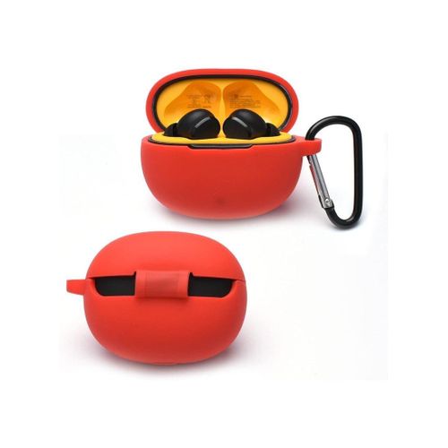 جراب سيليكون متوافق مع سماعات Realme Buds T110، غطاء حماية من السيليكون الناعم، جراب مقاوم للصدمات مع مشبك تعليق (أحمر)